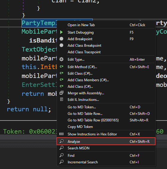 Image of dnspy dropdown